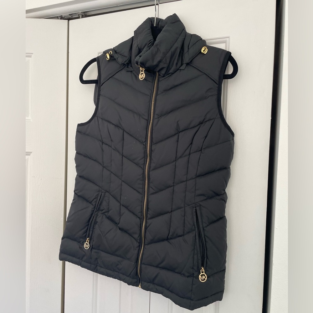 Michael Kors Black Quilted Vest with Gold Accents